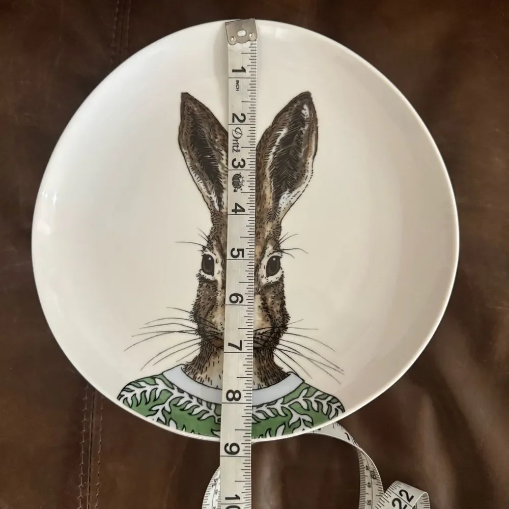NEW West Elm Rachel Kozlowski Dapper Rabbit Salad Plates Set of 8